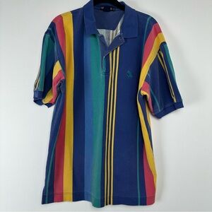 Nautica Men’s Polo Shirt Size Medium Blue Striped 90s Y2K Distressed Preppy